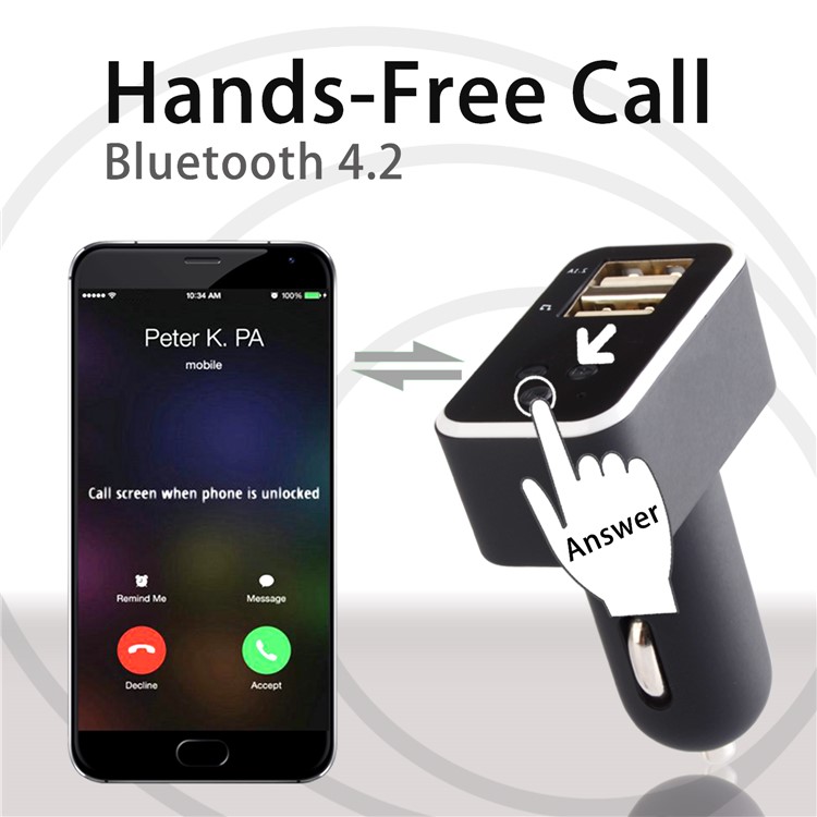 EC7 Smart Car Bluetooth MP3 Player FM Transmitter Dual USB Port Car Charger - Black-1