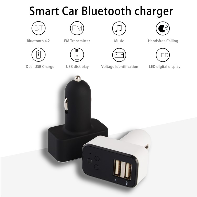 EC7 Smart Car Bluetooth MP3 Player FM Transmitter Dual USB Port Car Charger - Black-4