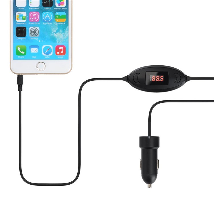 3.5mm Audio Plug Universal FM Transmitter with USB Car Charger for Samsung Note 8 etc.-4