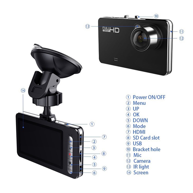 W1 1080P HD Mini Car Dash Camera 140 Degree Wide Angle Lens Car DVR with G-Sensor WDR-3