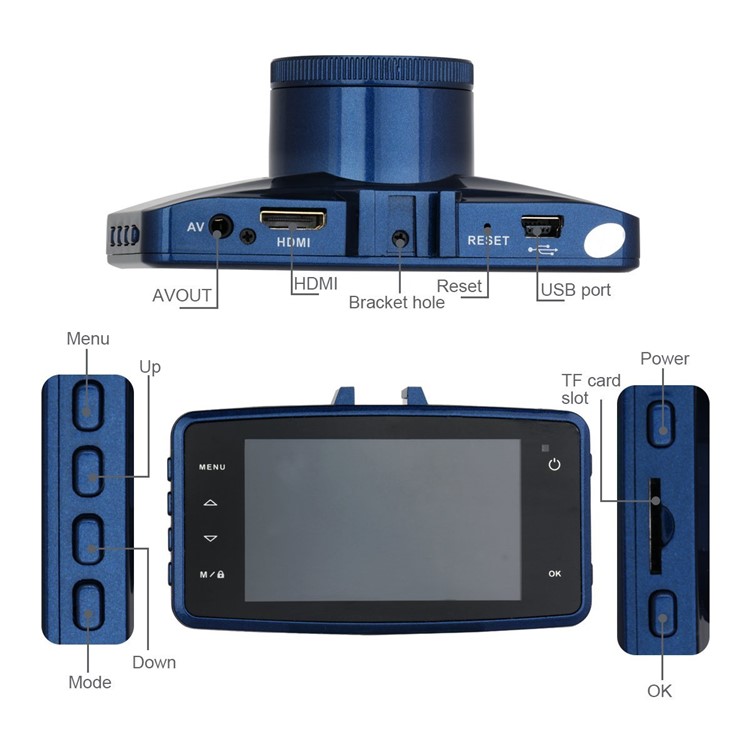 H100 2.7-inch 1080P Full HD 170 Degree Wide Angle Car DVR Camcorder - Blue-2
