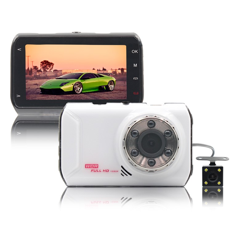 FH05H 3.0 inch 1080P Full HD Dual Lens Car DVR 170° Wide Angle Car Camera Recorder - White-1
