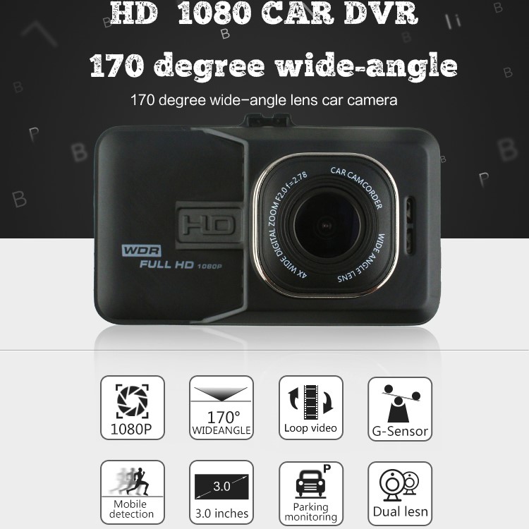 FH06H 3.0 inch 1080P HD Dual Lens Car DVR 170° Wide Angle Car Camera Recorder Support G-sensor - Black-1