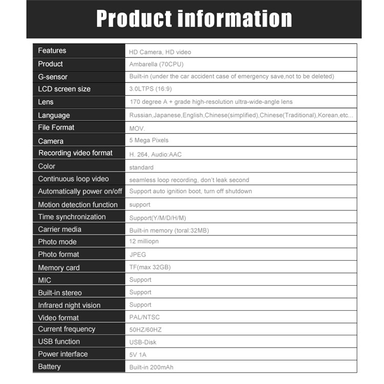 FH06H 3.0 inch 1080P HD Dual Lens Car DVR 170° Wide Angle Car Camera Recorder Support G-sensor - Black-18