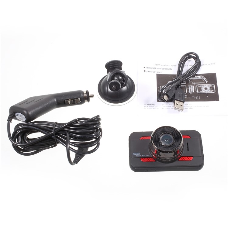 K107 3.0-inch Full HD 1080P Car Video Recorder Car DVR Support Loop Recording - Black + Red-10