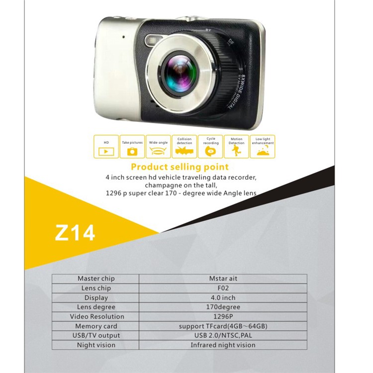 Z14 4.0 inch Full HD Dual Lens Car DVR 170° Wide Angle Car Camera Recorder with Parking Monitor-14
