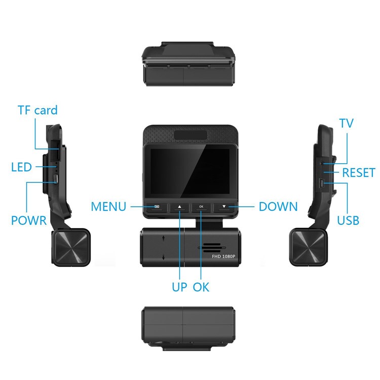 M8 2.45 Inch 1080P FHD Mini Car DVR 360 Degree Rotary Lens Car Dash Camera Video DVR - Black-13