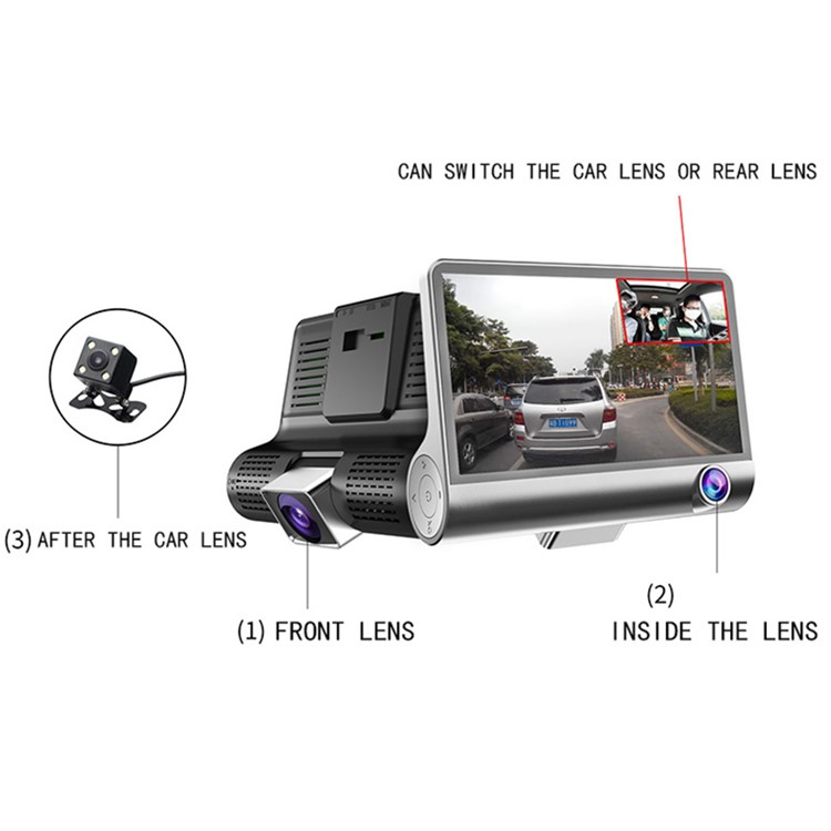 T2 4.0" Dash Cam Car DVR Camera Full HD 1080P Front Camera + Rear view Camera + Inside Camera Three Cameras-4