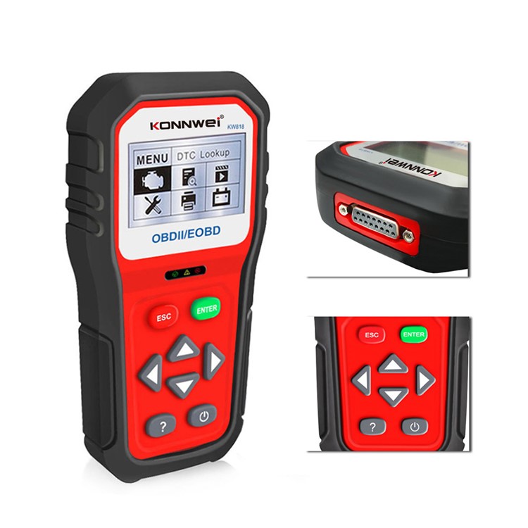 Konnwei KW818 OBDII/EOBD Car Diagnóstico Escandor de Batería de 12V - Rojo