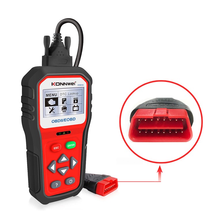 Konnwei KW818 OBDII/EOBD Car Diagnóstico Escandor de Batería de 12V - Rojo