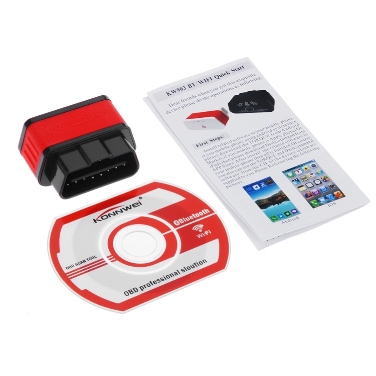 KONNWEI KW903 ELM327 WiFi OBDII Car OBD2 Code Scanner Diagnostic Tool for Android iOS - Red / Black-4