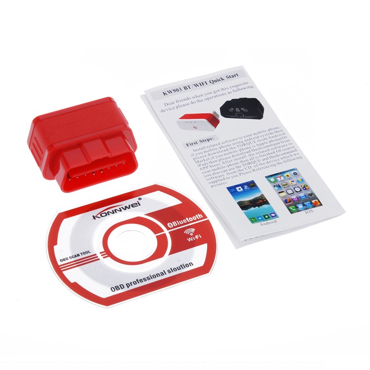 KONNWEI KW903 ELM327 Bluetooth ODB2 Car Diagnostic Scanner Detector Tool for Android - Red-4