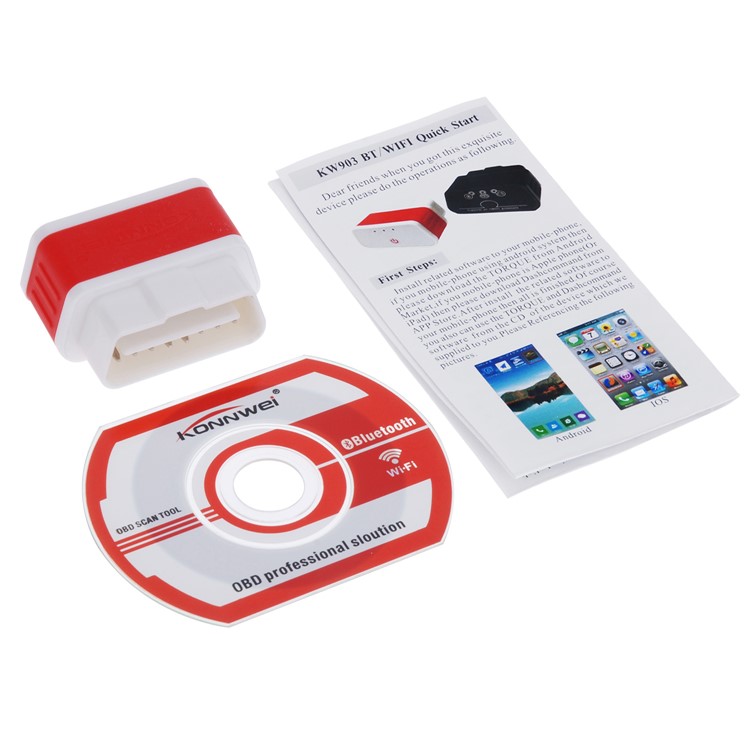 KONNWEI KW903 Bluetooth OBD-II OBD2 Auto Fault Detector Diagnostic Tool Mini ELM327 Auto Code Reader - White / Red-4