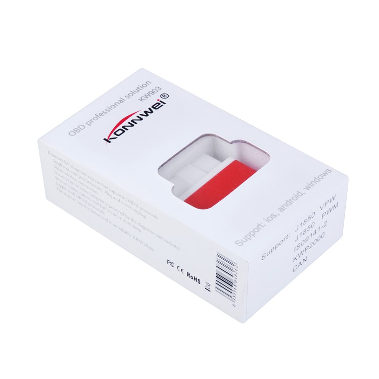 KONNWEI KW903 Bluetooth OBD-II OBD2 Auto Fault Detector Diagnostic Tool Mini ELM327 Auto Code Reader - White / Red-5