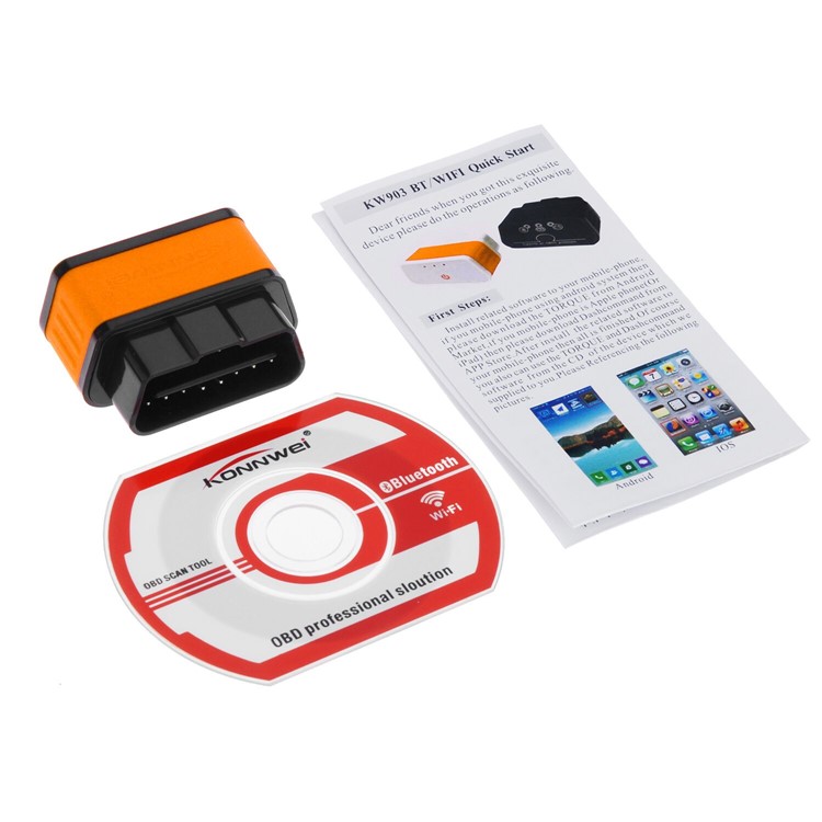 KONNWEI KW903 Herramienta De Diagnóstico De Fallas Automático ELM327 Bluetooth 3.0 Coche OBD2 OBDII Escáner - Negro / Naranja-5