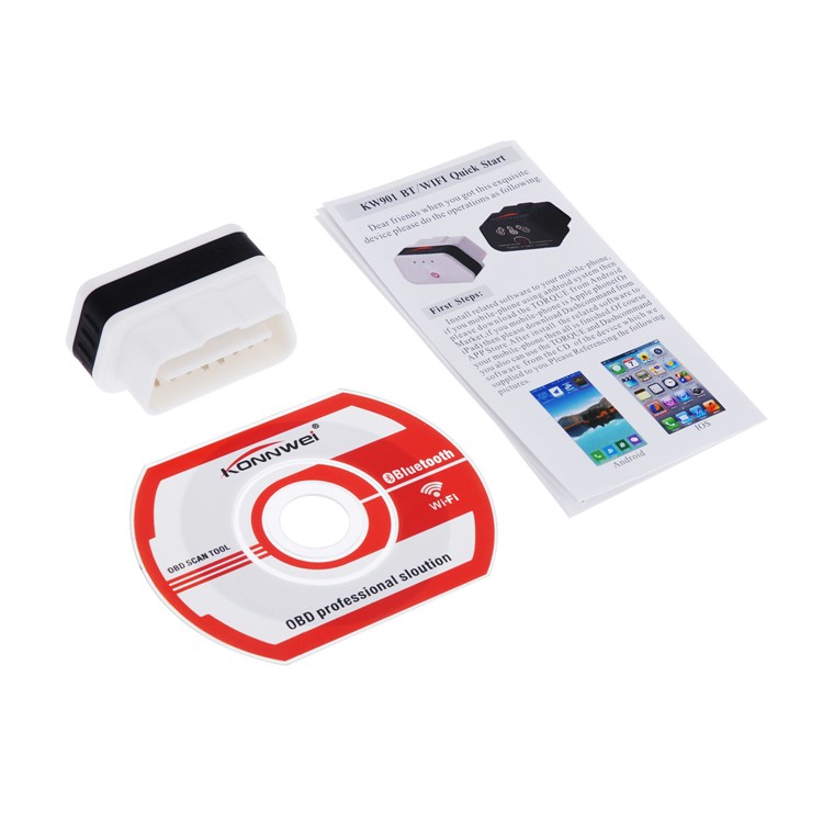 KONNWEI KW901 ELM327 ODB Bluetooth Car Engine Fault Diagnostic Scanner Detector - White / Black-3