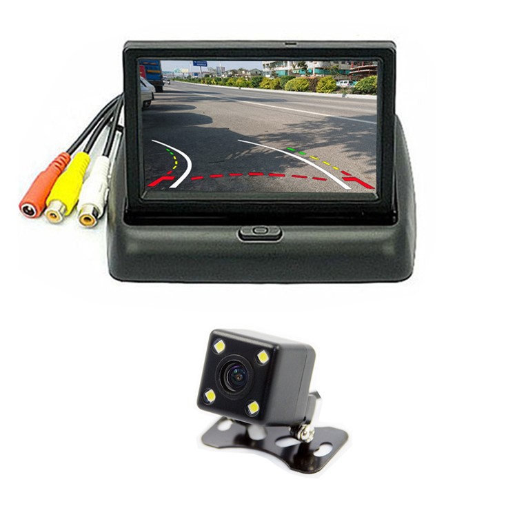 PZ601-C Foldable Car 4.3" LCD Monitor Rear View Camera Parking Reversing Assist Safety System - Black-1