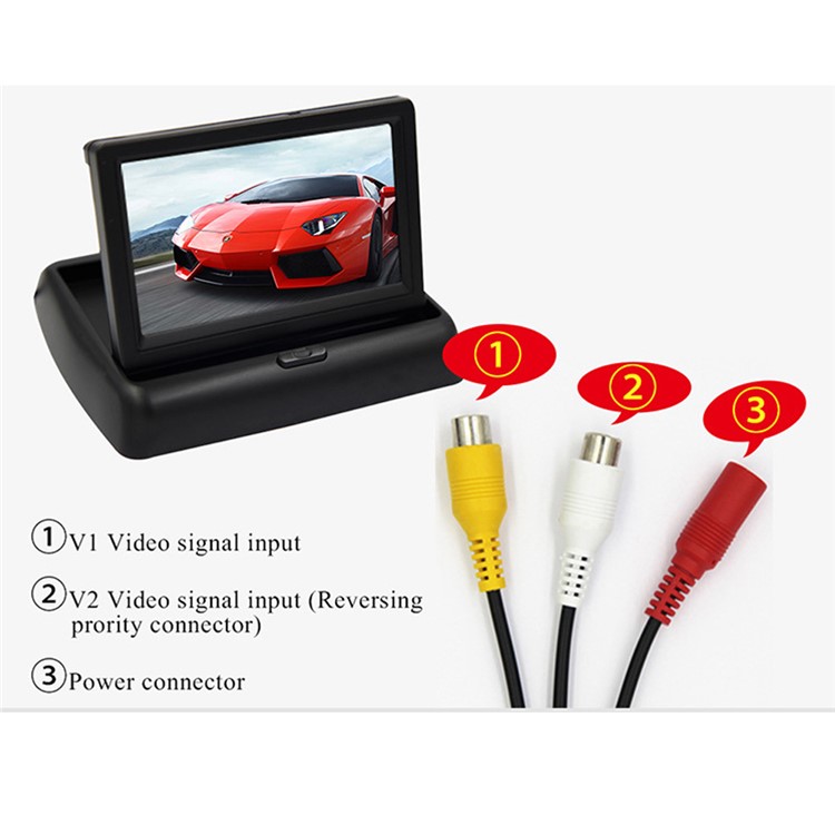 PZ601-C Foldable Car 4.3" LCD Monitor Rear View Camera Parking Reversing Assist Safety System - Black-2