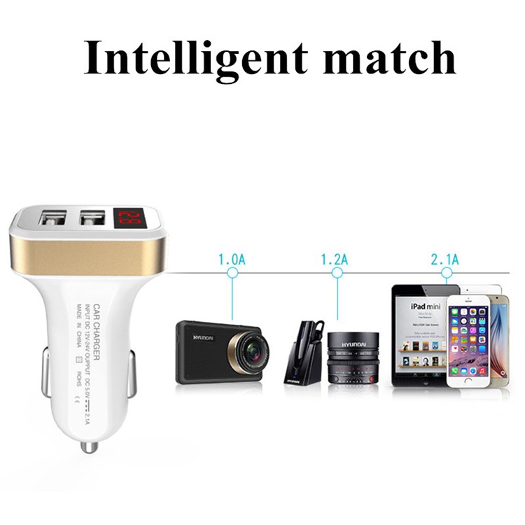 Dual USB Smart Car Charger with LED Display for iPhone iPad Samsung - Random-8