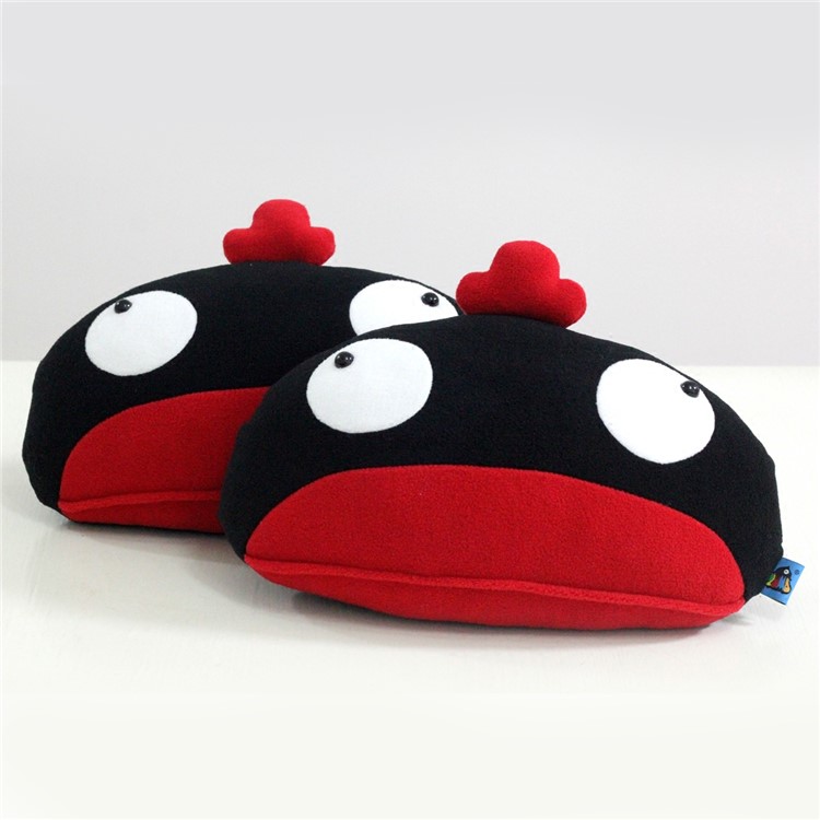 1 Pair Cute Cartoon Pattern Soft Polar Fleece Neck Pillow Car Decor Neck Protection Headrest Pillow - Black / Red-1