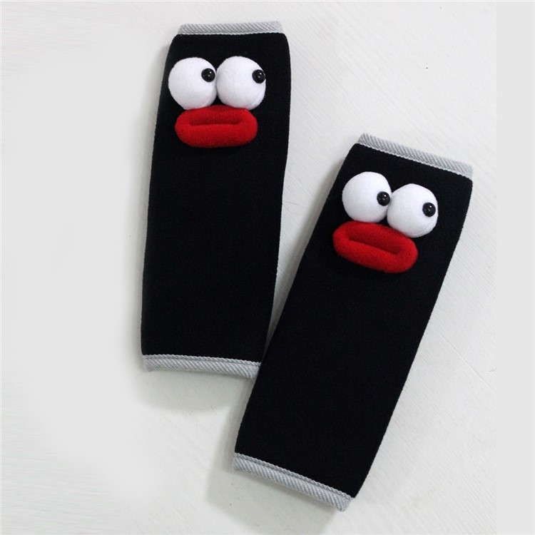 1 Pair Cute Cartoon Styling Car Seat Belt Strap Cover Shoulder Strap Pad - Black-1