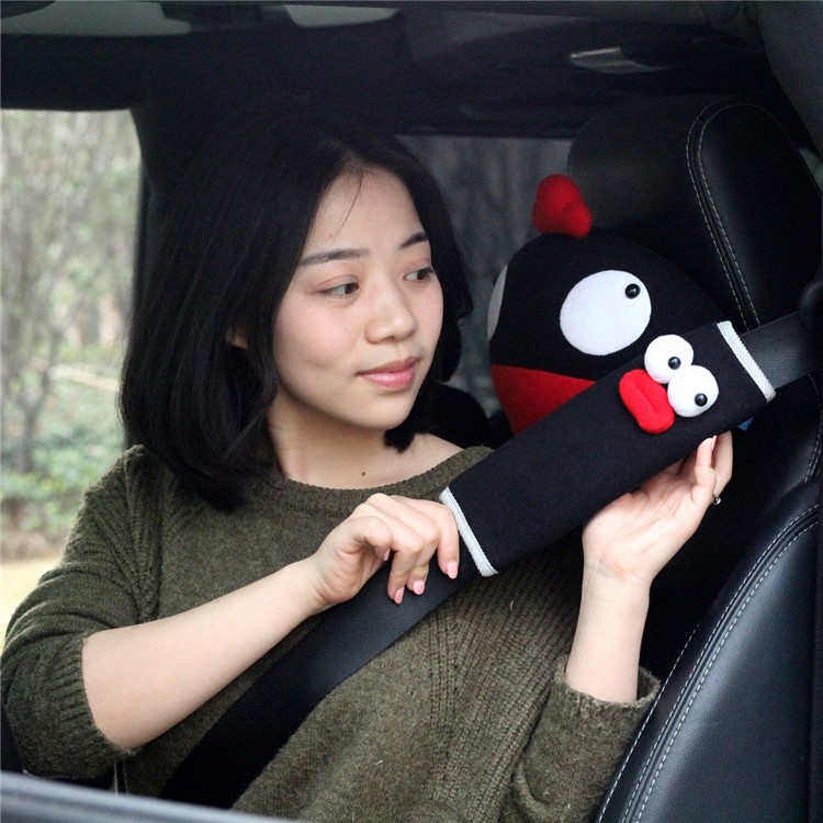 1 Pair Cute Cartoon Styling Car Seat Belt Strap Cover Shoulder Strap Pad - Black-4