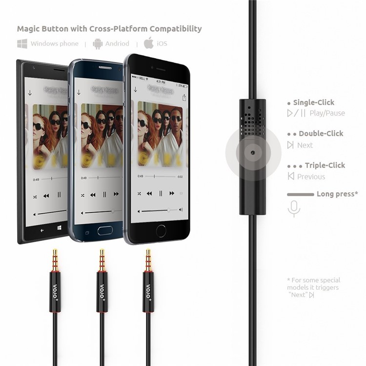 VOJO HOTLINE 3.5mm Auxiliary Audio Coiled Cable with Microphone for Car - Black-3