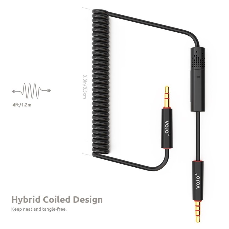 VOJO HOTLINE 3.5mm Auxiliary Audio Coiled Cable with Microphone for Car - Black-6