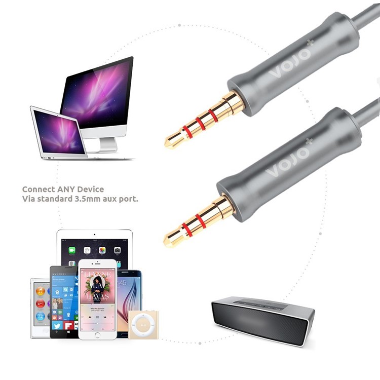 VOJO HOTLINE 3.5mm Auxiliary Audio Coiled Cord with Microphone for Car - Grey-4