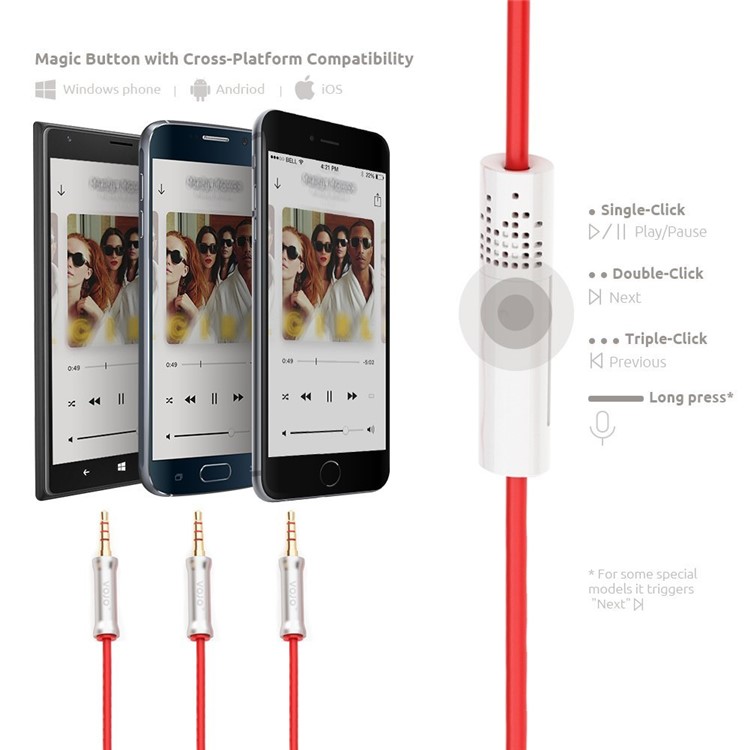 VOJO HOTLINE 3.5mm Auxiliary Audio Spring Cable with Microphone for Car - Red-3