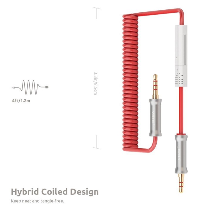 VOJO HOTLINE 3.5mm Auxiliary Audio Spring Cable with Microphone for Car - Red-5