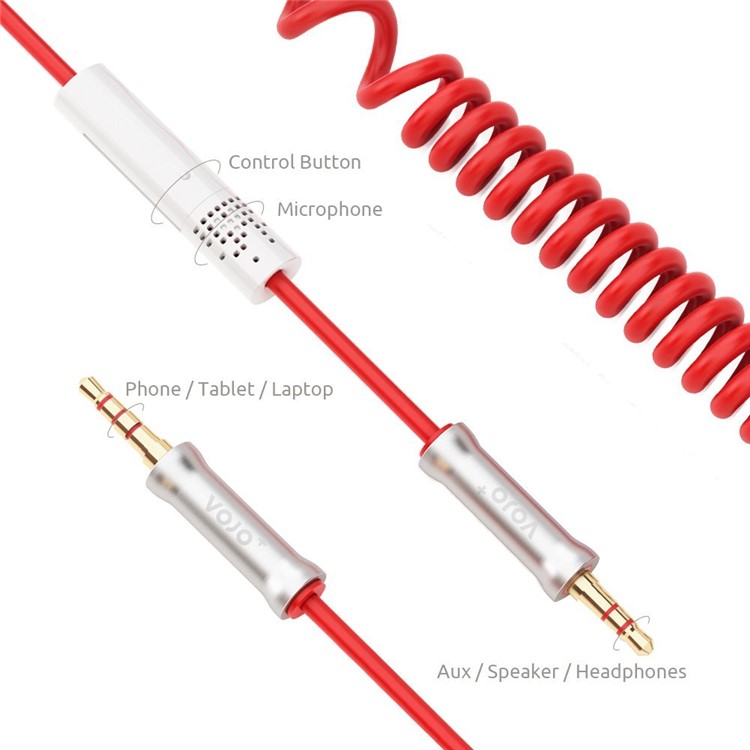 VOJO HOTLINE 3.5mm Auxiliary Audio Spring Cable with Microphone for Car - Red-7