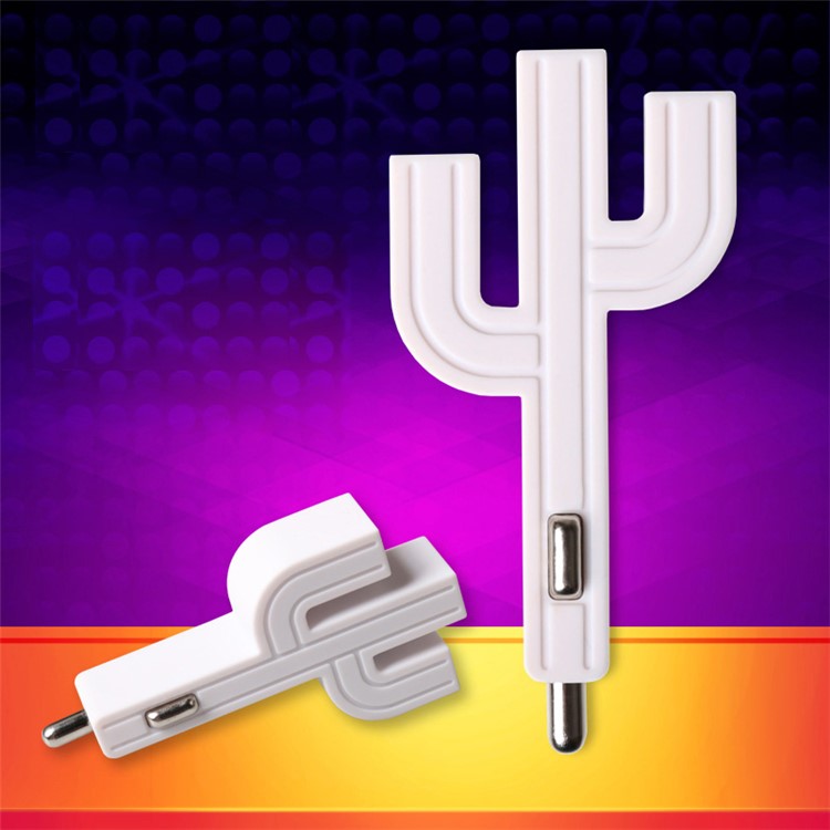 VOJO Cute Cartoon Cactus Three Ports 3.1A Output Car Charger for iPhone iPad Samsung etc. - White-4