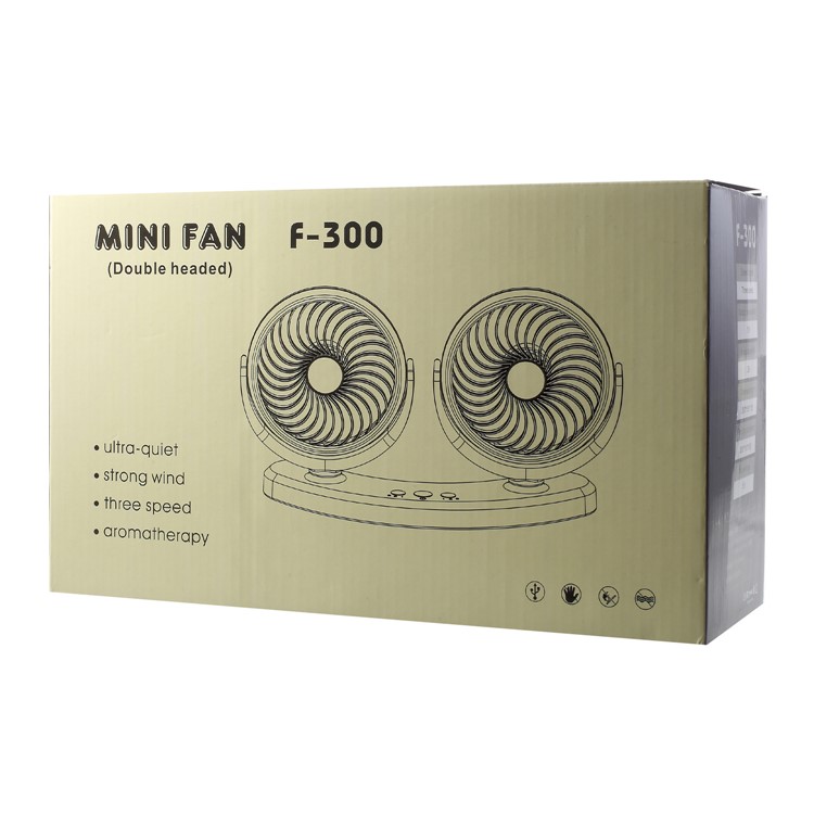 F300 Car Mount Dual Head Fan 360 Degree Rotation 3-Speed Aromatherapy USB Powered Cooling Fan-14