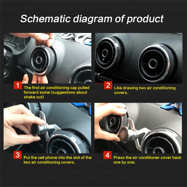 Car Air Outlet Mount 360-Degree Rotary Phone Holder for Audi A3/S3 Year 2012 Before - Black-5