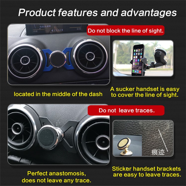 Car Air Outlet Mount 360-Degree Rotary Phone Holder for Audi A3/S3 Year 2012 Before - Black-6