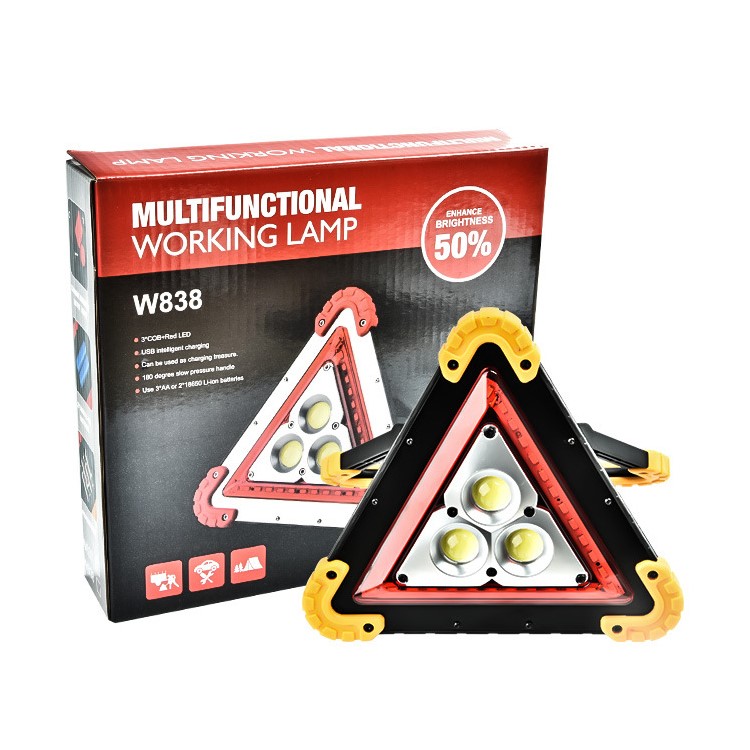W838 Triangle Car Repair Working Lamp Warning Traffic Light 1600LM 4 Modes-9