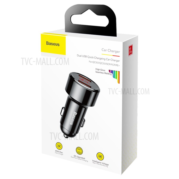 BASEUS 45W Série Mágica Dupla QC Display Digital Inteligente Dupla Rápida Adaptador De Carro De Carga - Preto-11