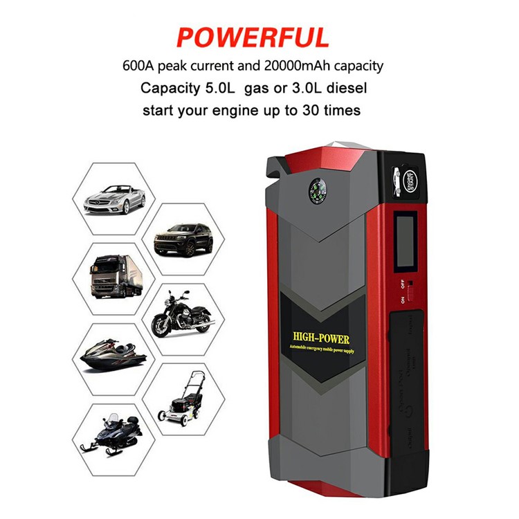 JXIANG JX19 High-Power Automobile Emergency Mobile Power Supply Kits 4USB 4-LED with Emergency Hammer - Red/UK Plug-4