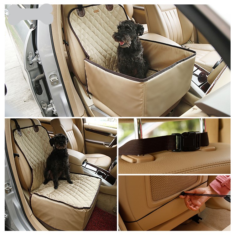 2-In-1 Deluxe Pet Dog Seat Mat Blanket Waterproof Car Front Seat Cover - Champagne-1