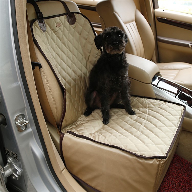 2-In-1 Deluxe Pet Dog Seat Mat Blanket Waterproof Car Front Seat Cover - Champagne-3