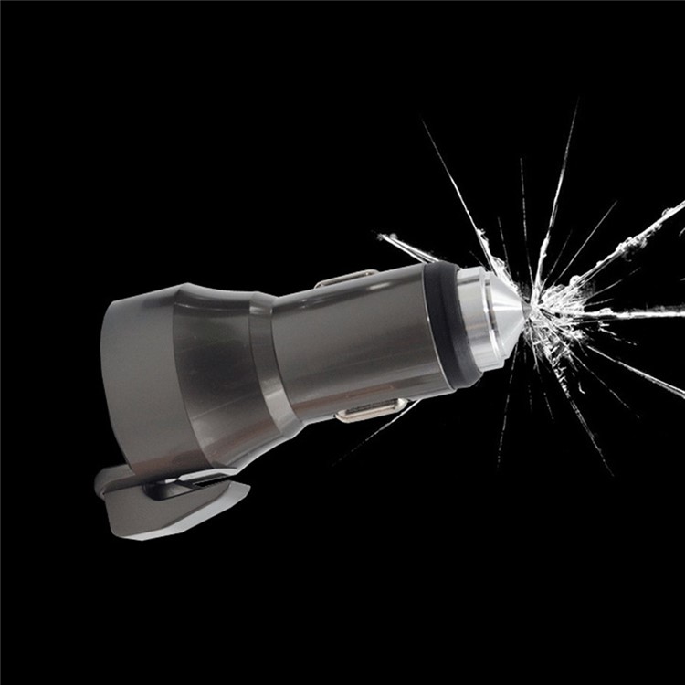 ZUOQI 2 Ports USB Metal Car Charger + Tungsten Steel Safety Hammer + Seat Belt Cutter-1