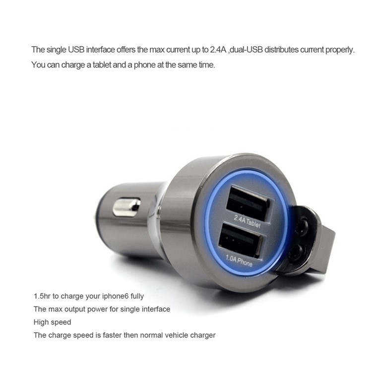 ZUOQI 2 Ports USB Metal Car Charger + Tungsten Steel Safety Hammer + Seat Belt Cutter-7