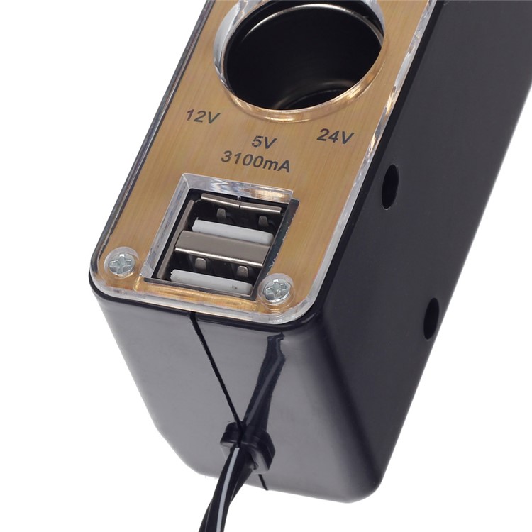 WF-037 Triple Socket Car Cigarette Lighter Splitter Adapter with 2 USB Ports-4