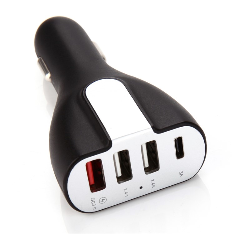 QC 3.0 Quick Charge 3-USB + Type-C port Car Charger for Phones and Tablets - White-1