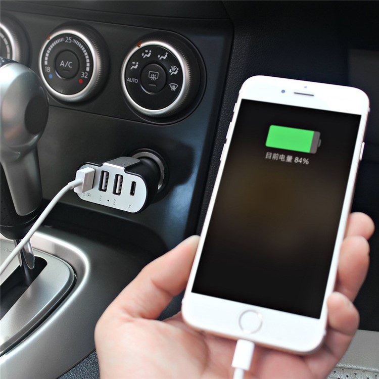 QC 3.0 Quick Charge 3-USB + Type-C port Car Charger for Phones and Tablets - White-7