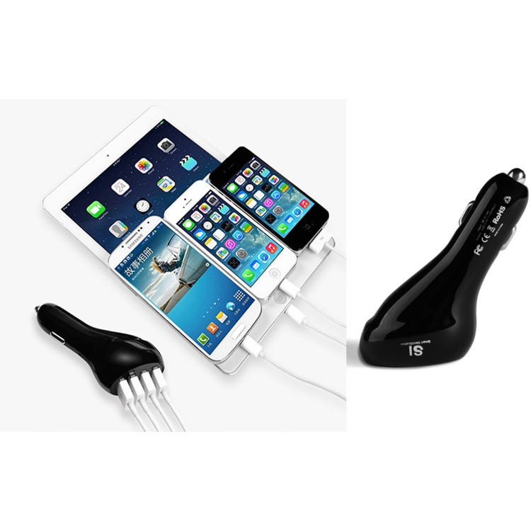 5V 10A 4-USB Port Portable Car Charger with Max. 2.5A Output for iPhone iPad Samsung Etc - Black-8