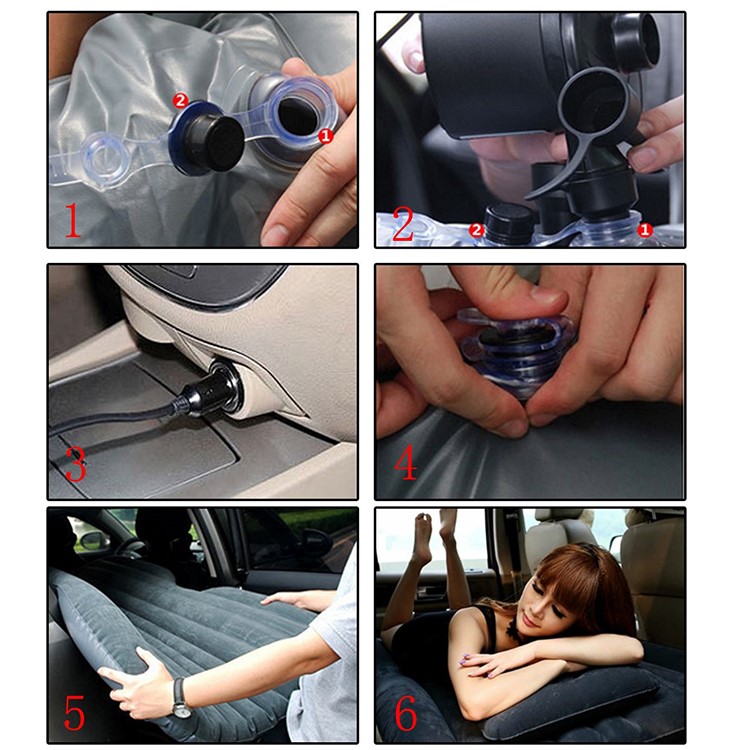 Car Travel Inflatable Mattress Air Bed Cushion Camping SUV Extended Air Couch with Two Pillows - Black-7