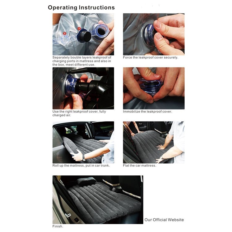 Car Travel Inflatable Mattress Air Bed Cushion Camping SUV Extended Air Couch with Two Pillows - Black-8