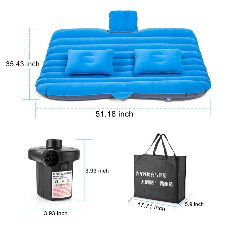 Multifunctional Inflatable Car Mattres Travel Air Bed Camping Car Back Seat with Two Pillows - Blue-6